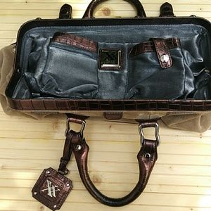 MAXX New York Large Tan Suede Croc Embossed Leathe